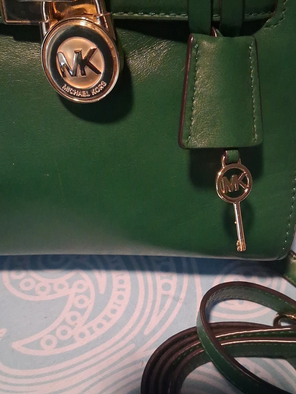 Michael Kors Emerald Green Leather Small Satchel w/Goldtone Lock & Key  (NWOT)